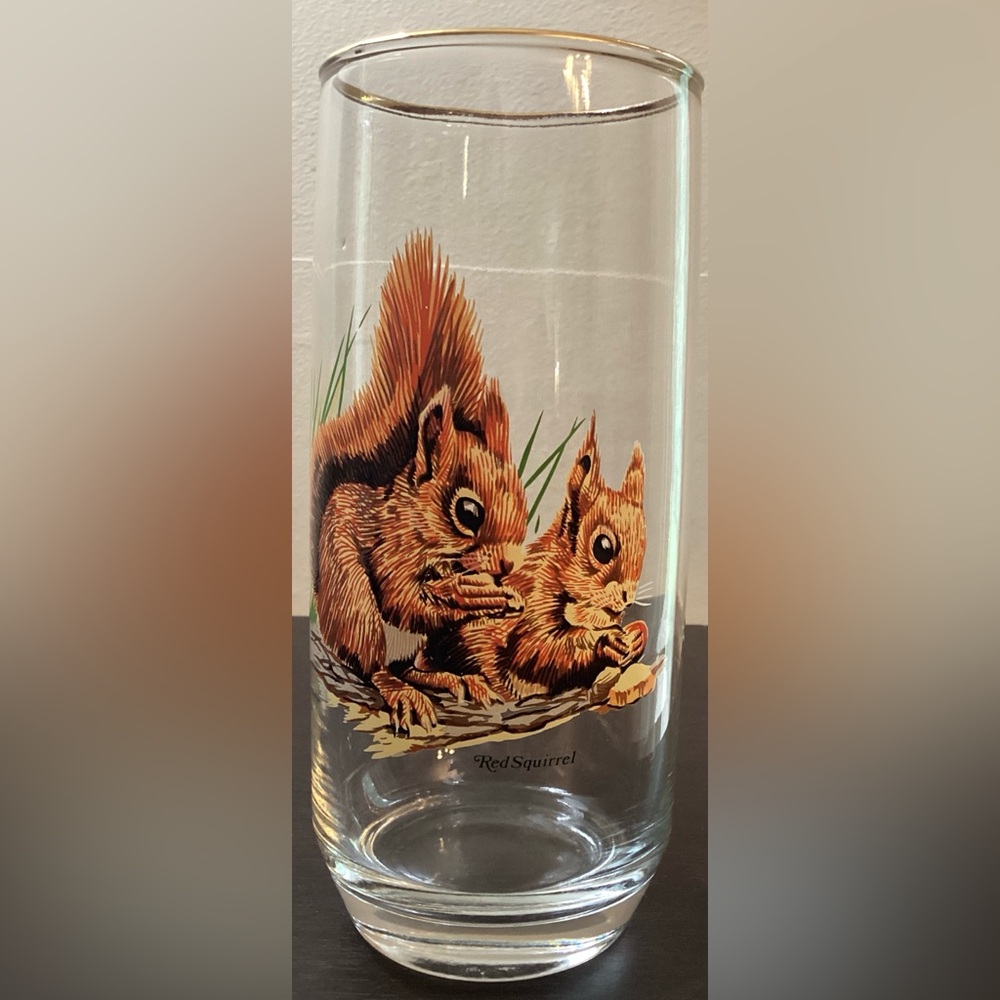 West Virginia Glass Company Vintage Red Squirrel Drinking Glass with Gold Rim